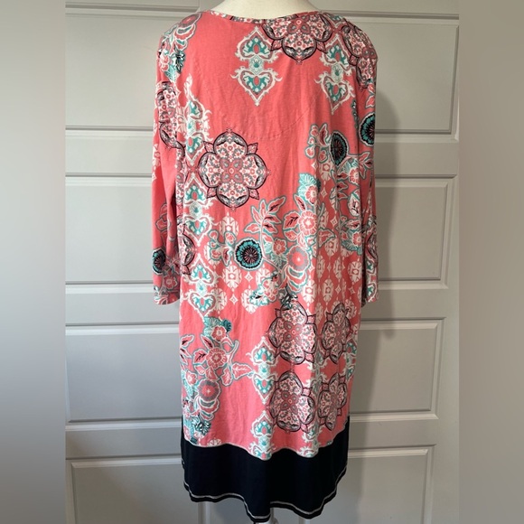 Ellen Tracy Floral Print Tunic Dress Keyhole Neckline 3/4 Sleeve Casual XL - Picture 5 of 8